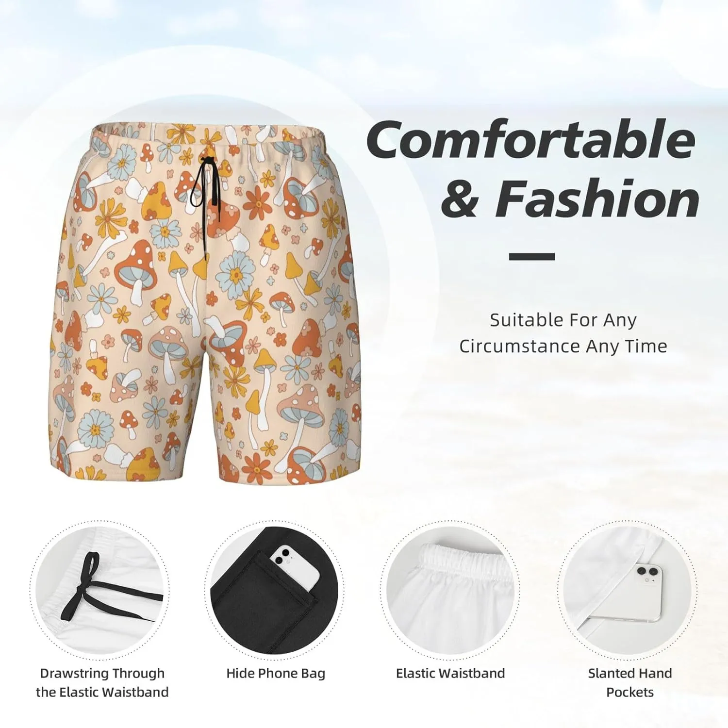 Mens Swim Trunks with Compression Liner Quick Dry Bathing Suit Stretch Swimwear Music Notes Board Shorts Beach Shorts