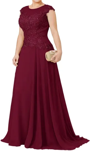 Mother of The Bride Dresses Plus Size - Appliqued Chiffon Formal Wedding Guest Dresses