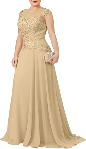 Mother of The Bride Dresses Plus Size - Appliqued Chiffon Formal Wedding Guest Dresses