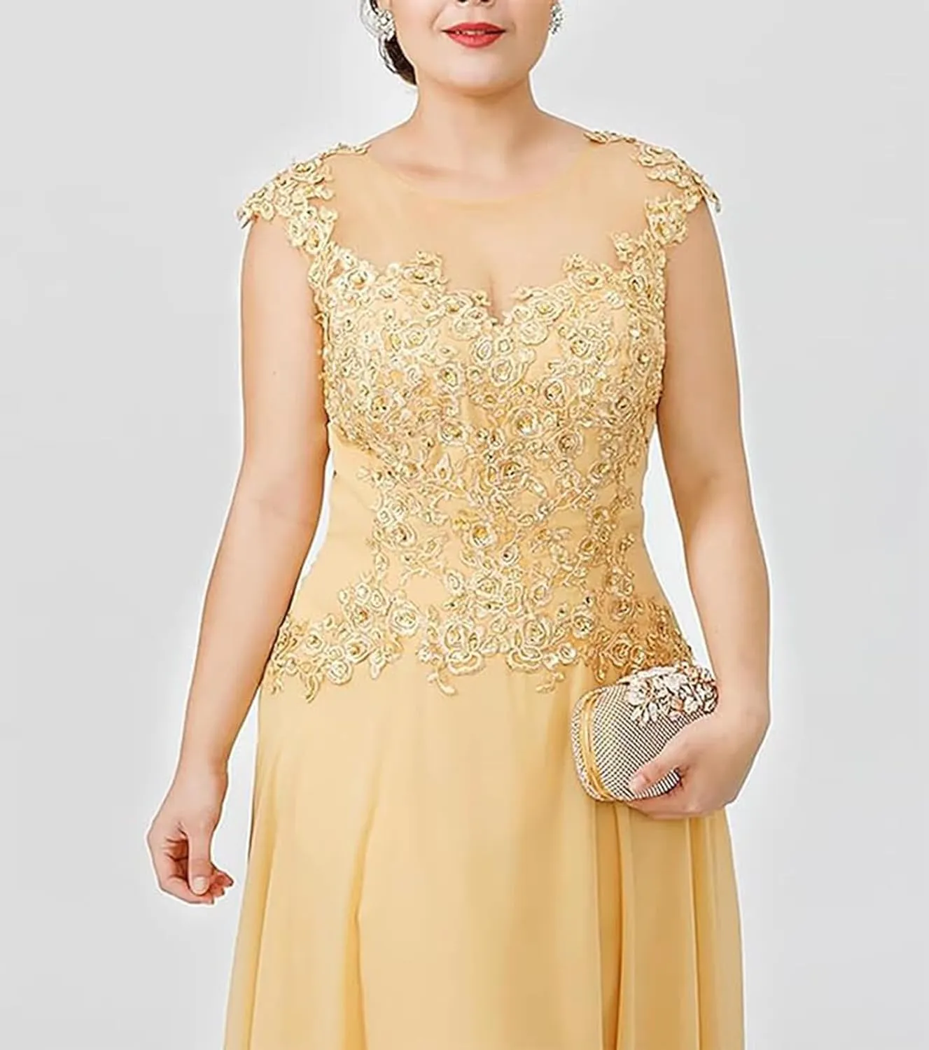 Mother of The Bride Dresses Plus Size - Appliqued Chiffon Formal Wedding Guest Dresses