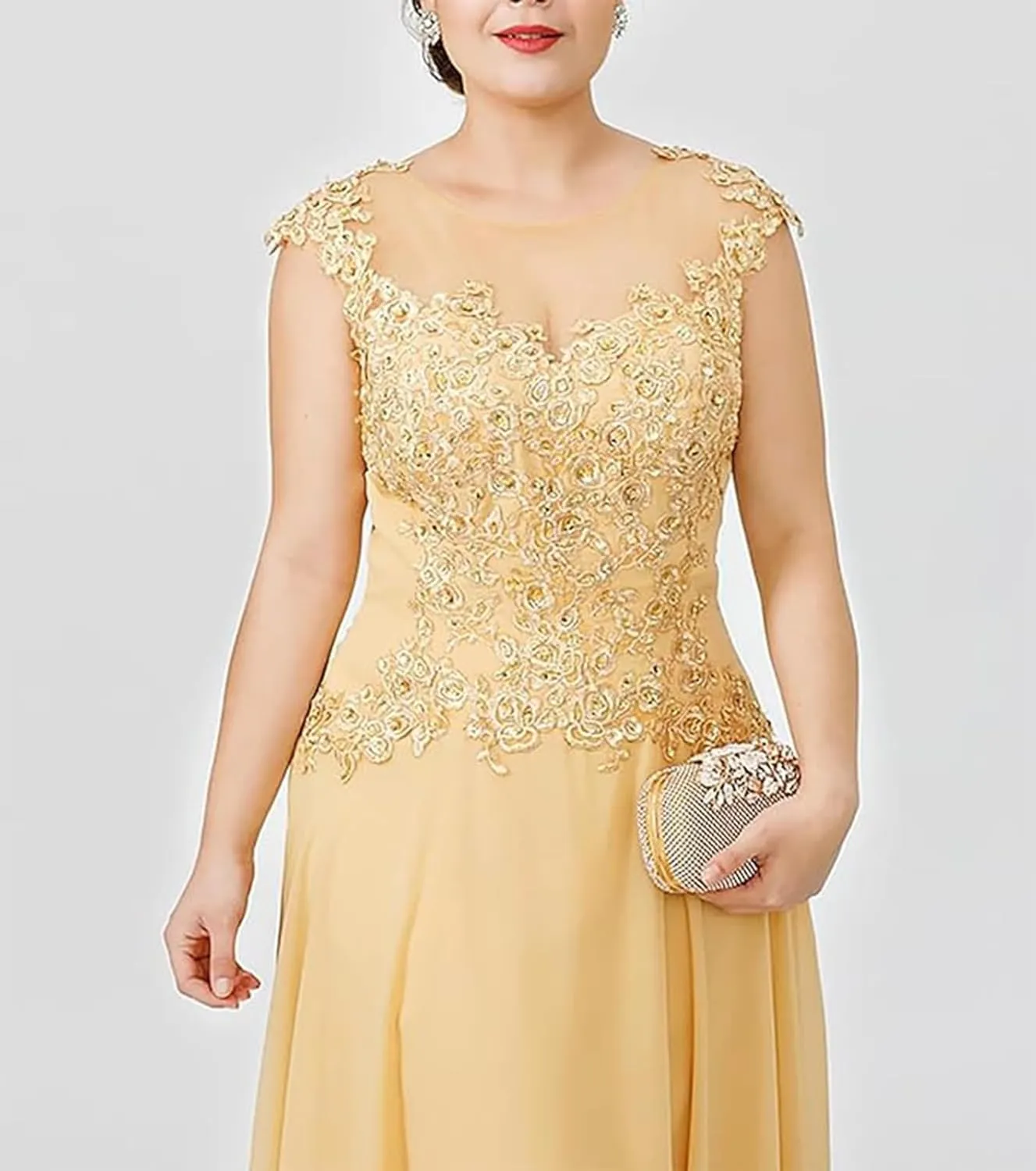 Mother of The Bride Dresses Plus Size - Appliqued Chiffon Formal Wedding Guest Dresses