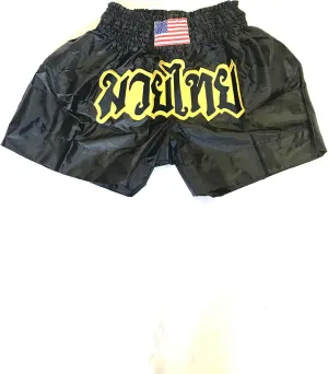 Muay Thai Martial Arts Boxing Shorts | Fitness Grappling Fighting Training Kickboxing Shorts Black & Yellow