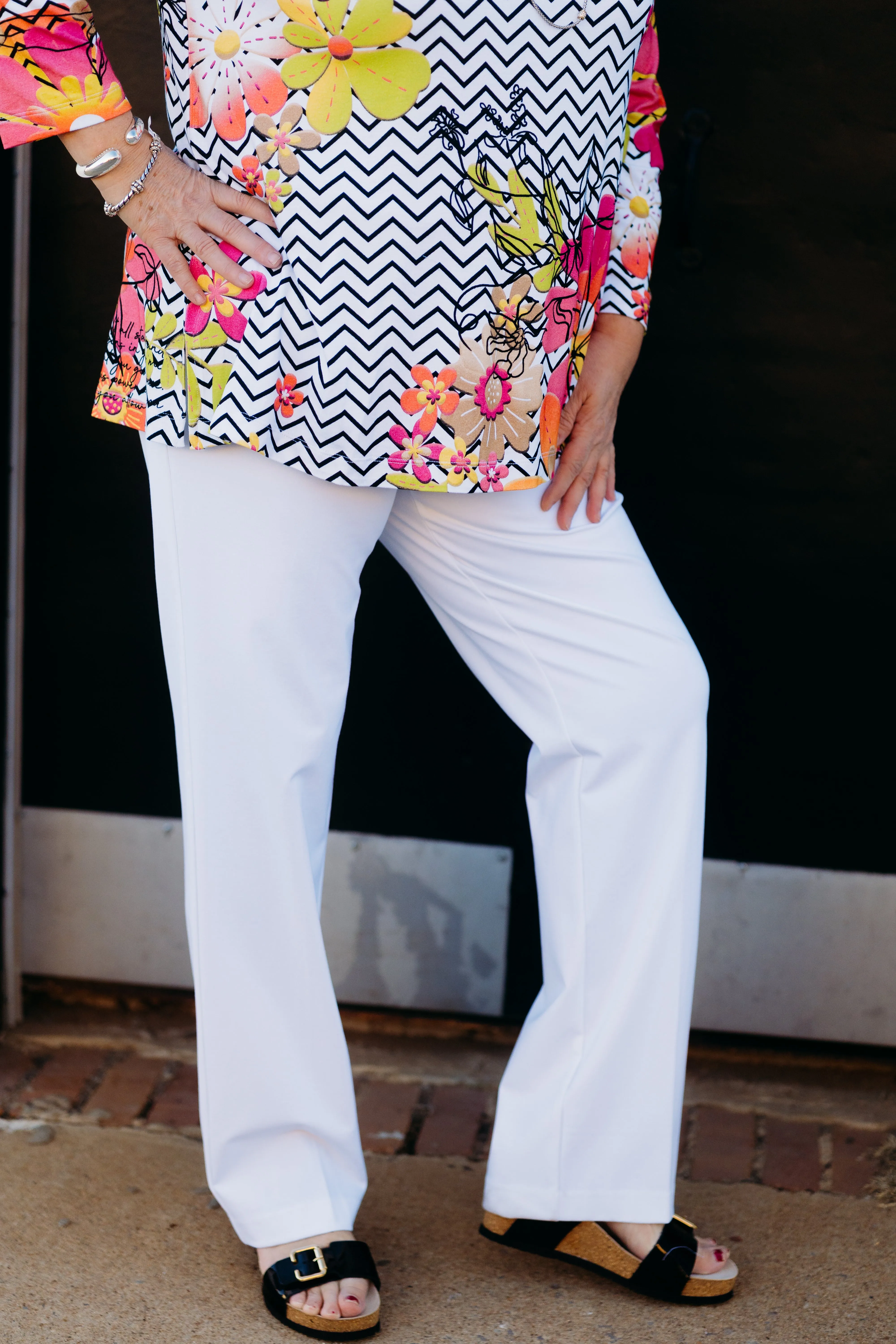 Multiples: 3/4 Sleeve Scoop Neck Embelished Top in Multi M15412TM