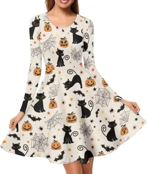 Mumeson Women's Casual Dresses Long Sleeve Round Neck Midi Dress Elegant Swing Maxi Dresses S-4XL