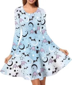 Mumeson Women's Casual Dresses Long Sleeve Round Neck Midi Dress Elegant Swing Maxi Dresses S-4XL