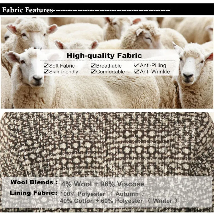 New 2020 Women's Wool Blends Coat Winter Autumn Fashion Elegant Mother Turtleneck Plaid Slim