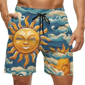 Ocean Sunrise Faces Men's Swim Trunks Quick Dry Board Shorts Breathable Summer Beach Shorts Bathing Suits
