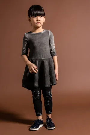 OMAMImini Hi-Low Fleece Girls Dress - Vintage Black