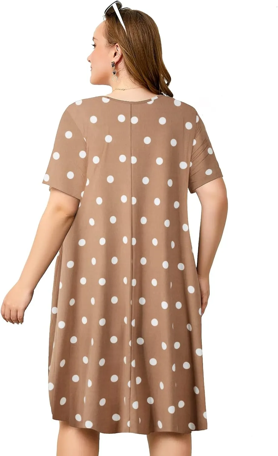 OVERWORETY Womens Short Sleeve Plus Size T-Shirt Dress V Neck Casual Loose Swing A-Line Summer Tunic Dresses with Pockets
