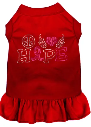 Peace Love Hope Breast Cancer Rhinestone Pet Dress Red 4x
