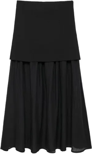 Perbai Womens High Waisted Fold Over Knitted A Line Flowy Pleated Long Maxi Chiffon Skirt