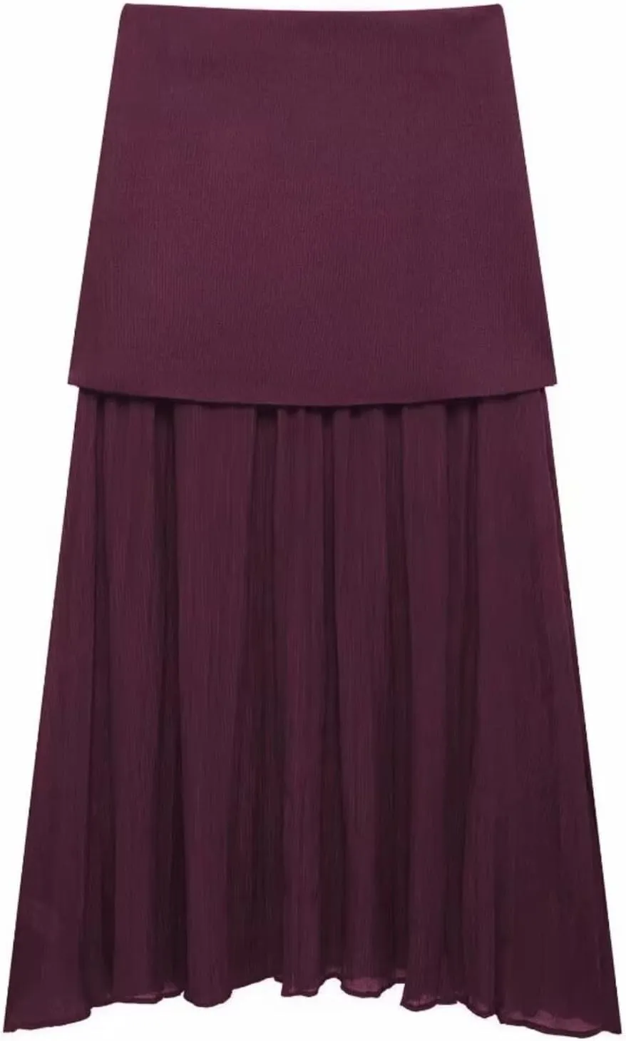 Perbai Womens High Waisted Fold Over Knitted A Line Flowy Pleated Long Maxi Chiffon Skirt