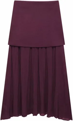 Perbai Womens High Waisted Fold Over Knitted A Line Flowy Pleated Long Maxi Chiffon Skirt