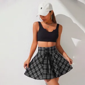 Plaid Lace Up Waist Skirt