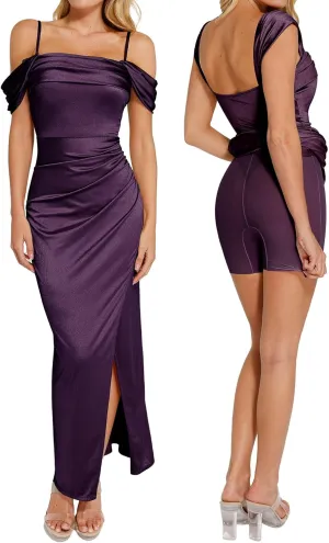 Popilush Shapewear Dress Womens Multi Way Wear Dresses Off The Shoulder Maxi Dress Bodycon Long Cocktail Dresses