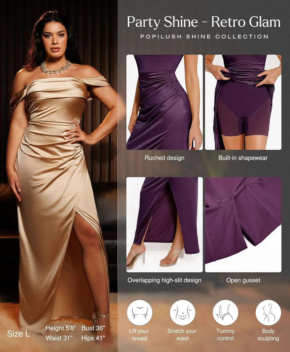 Popilush Shapewear Dress Womens Multi Way Wear Dresses Off The Shoulder Maxi Dress Bodycon Long Cocktail Dresses