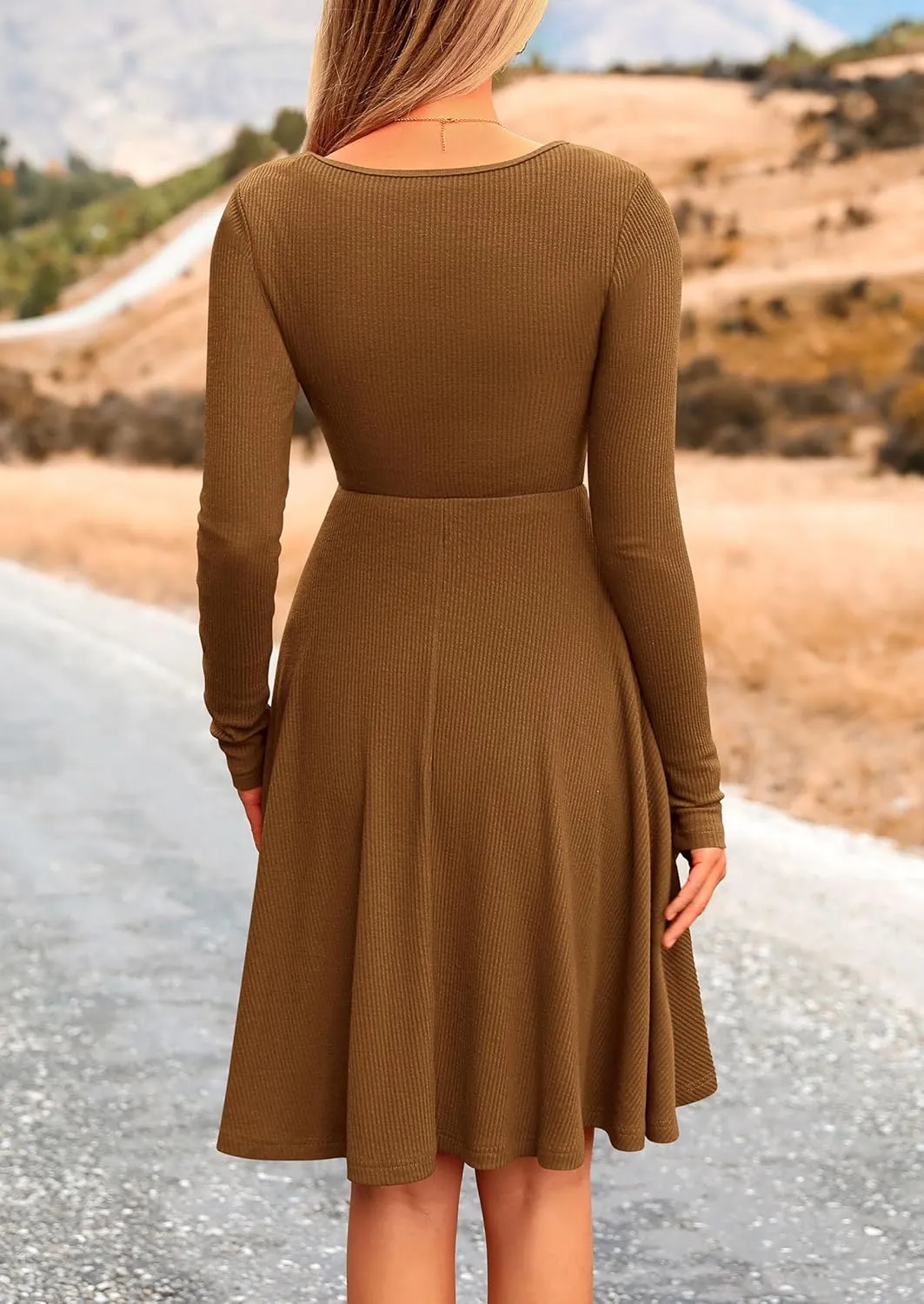PRETTYGARDEN Women's Spring Fall Short Dress Ribbed Knit Crewneck Long Sleeve A Line Flowy Casual Elegant Going Out Dresses