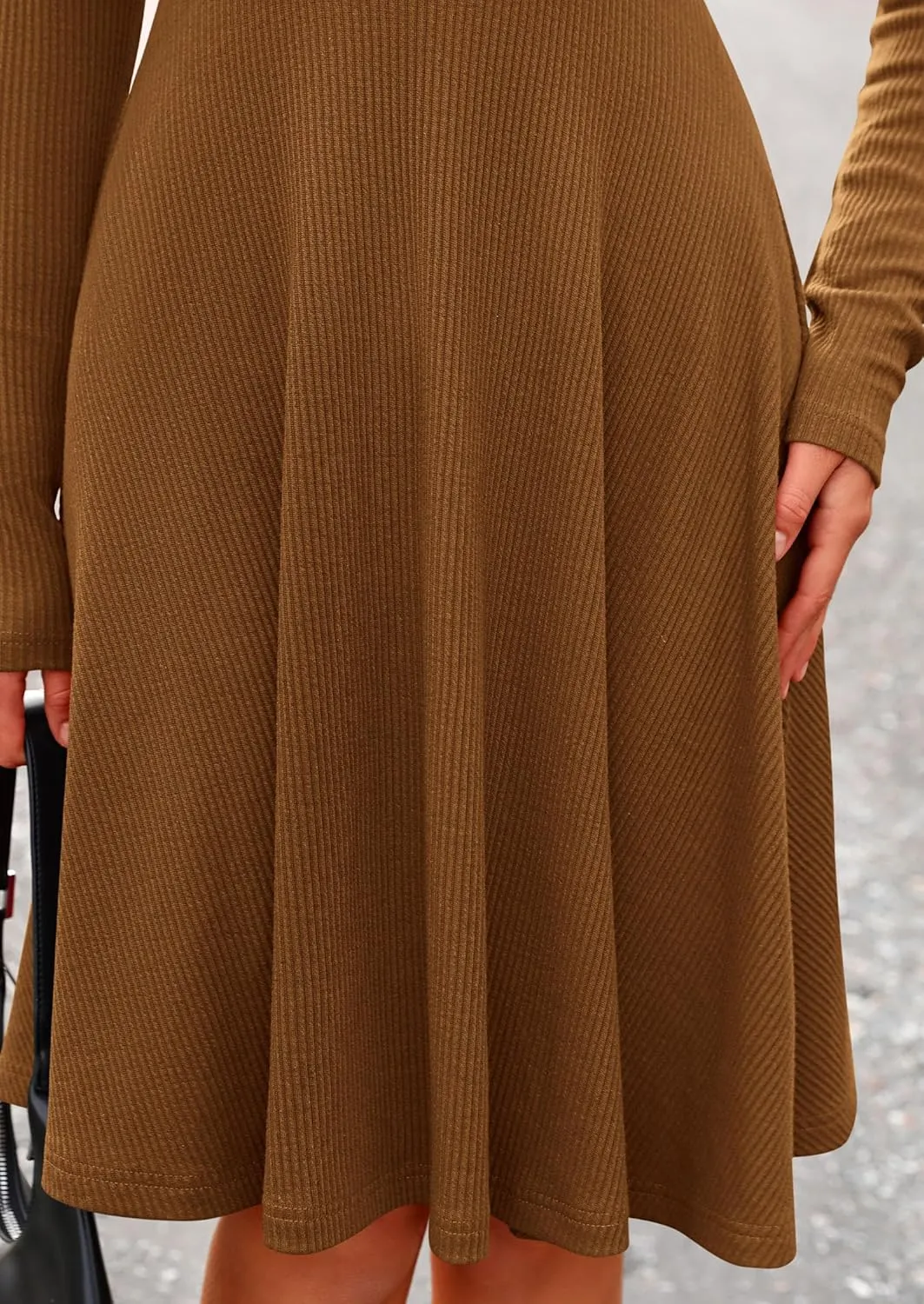 PRETTYGARDEN Women's Spring Fall Short Dress Ribbed Knit Crewneck Long Sleeve A Line Flowy Casual Elegant Going Out Dresses