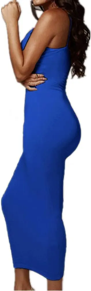PRIMODA Women's Sexy Neon Asymmetrical Spaghetti Strap Dress Deep V-Neck Sleeveless Bodycon Midi Club Dress