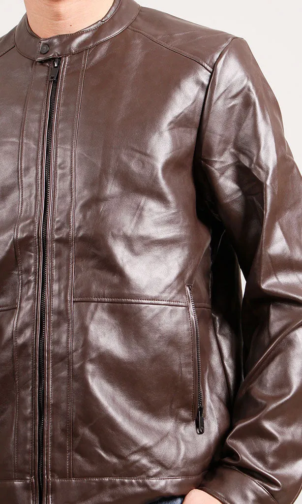 R204882-R204882 - Faux Leather Jacket - Brown