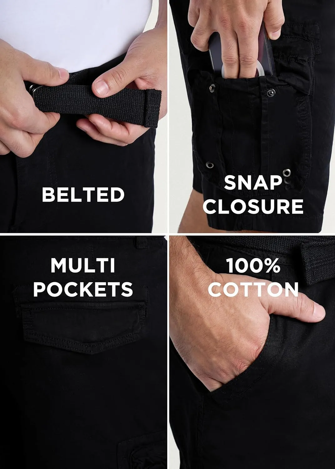 RAW X Mens Belted Cargo Shorts, Relaxed Fit Casual Knee Length Cargo Shorts for Men (Big and Tall Shorts for Men)