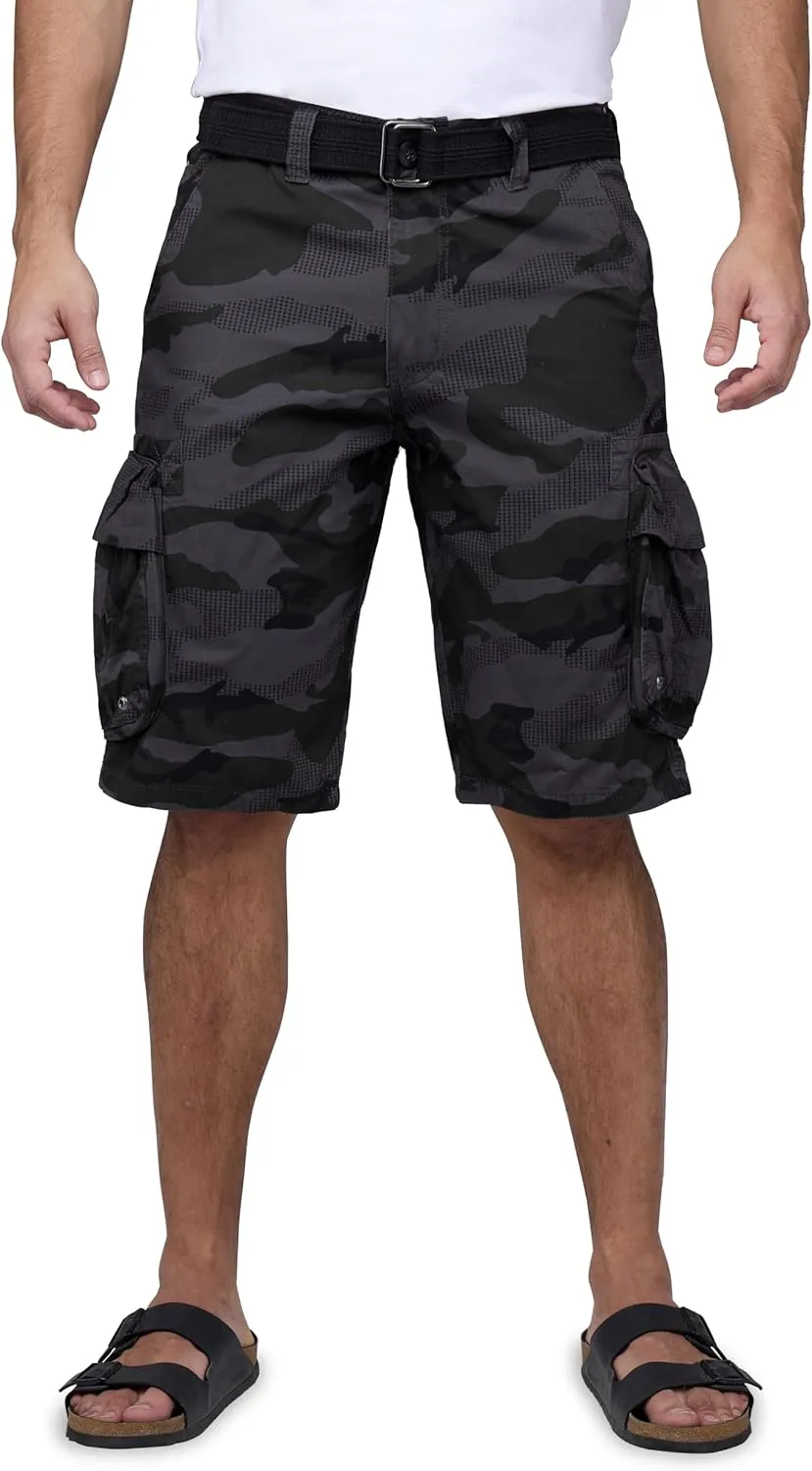 RAW X Mens Belted Cargo Shorts, Relaxed Fit Casual Knee Length Cargo Shorts for Men (Big and Tall Shorts for Men)