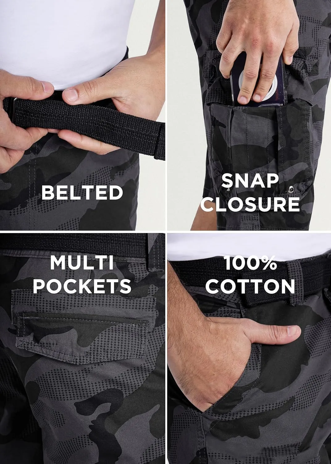 RAW X Mens Belted Cargo Shorts, Relaxed Fit Casual Knee Length Cargo Shorts for Men (Big and Tall Shorts for Men)