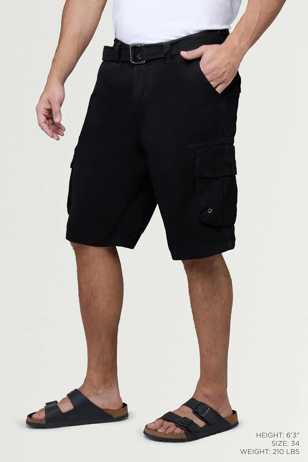 RAW X Mens Belted Cargo Shorts, Relaxed Fit Casual Knee Length Cargo Shorts for Men (Big and Tall Shorts for Men)