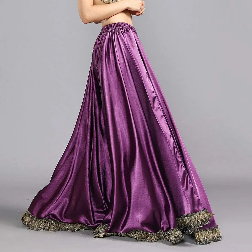 ROYAL SMEELA Belly Dance Skirt Belly Dancer Costumes for Women Satin Skirt Maxi Slit Flamenco Skirts Belly Dancing Outfit