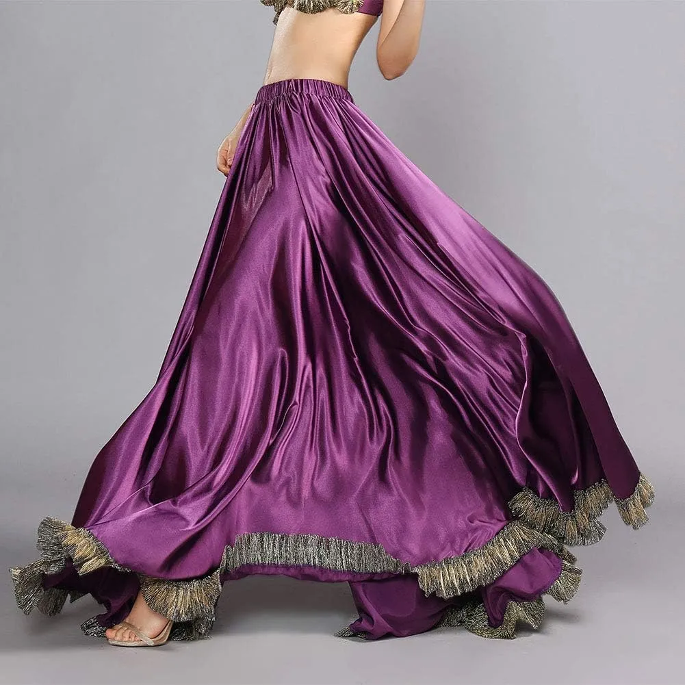 ROYAL SMEELA Belly Dance Skirt Belly Dancer Costumes for Women Satin Skirt Maxi Slit Flamenco Skirts Belly Dancing Outfit
