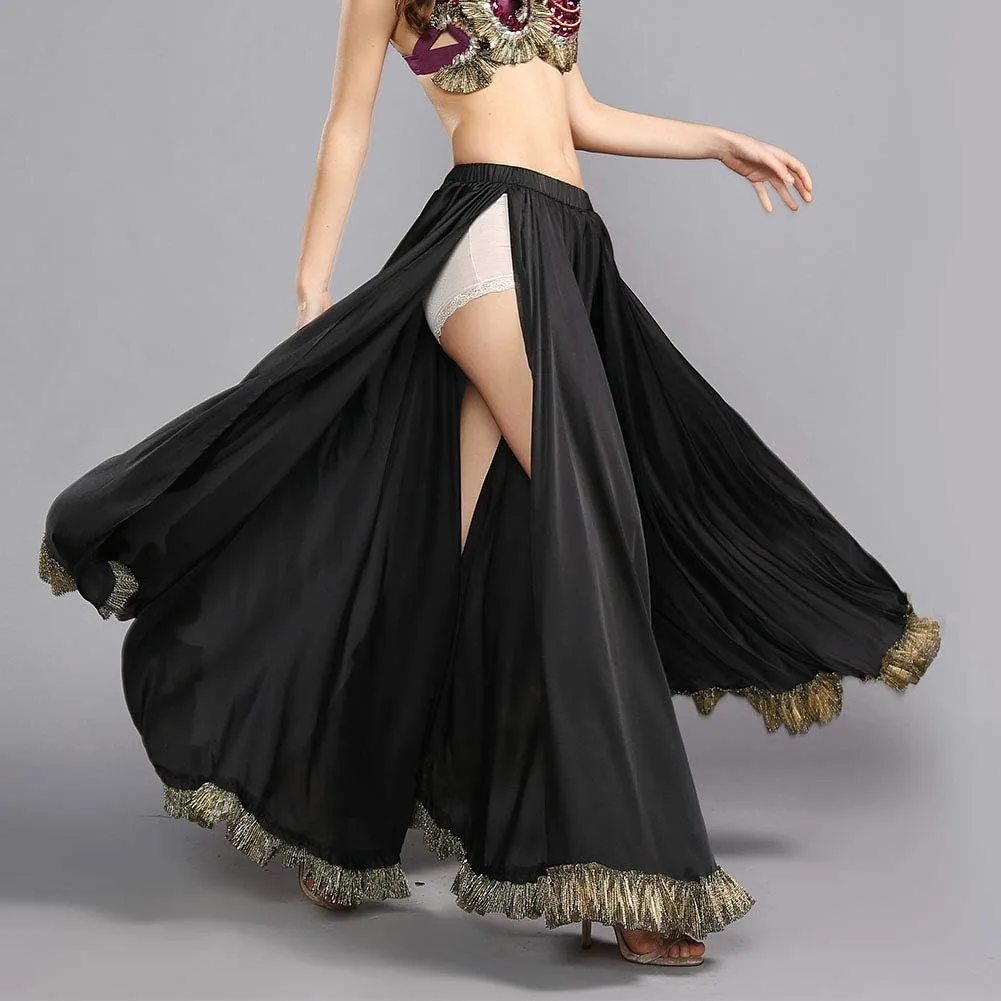 ROYAL SMEELA Belly Dance Skirt Belly Dancer Costumes for Women Satin Skirt Maxi Slit Flamenco Skirts Belly Dancing Outfit