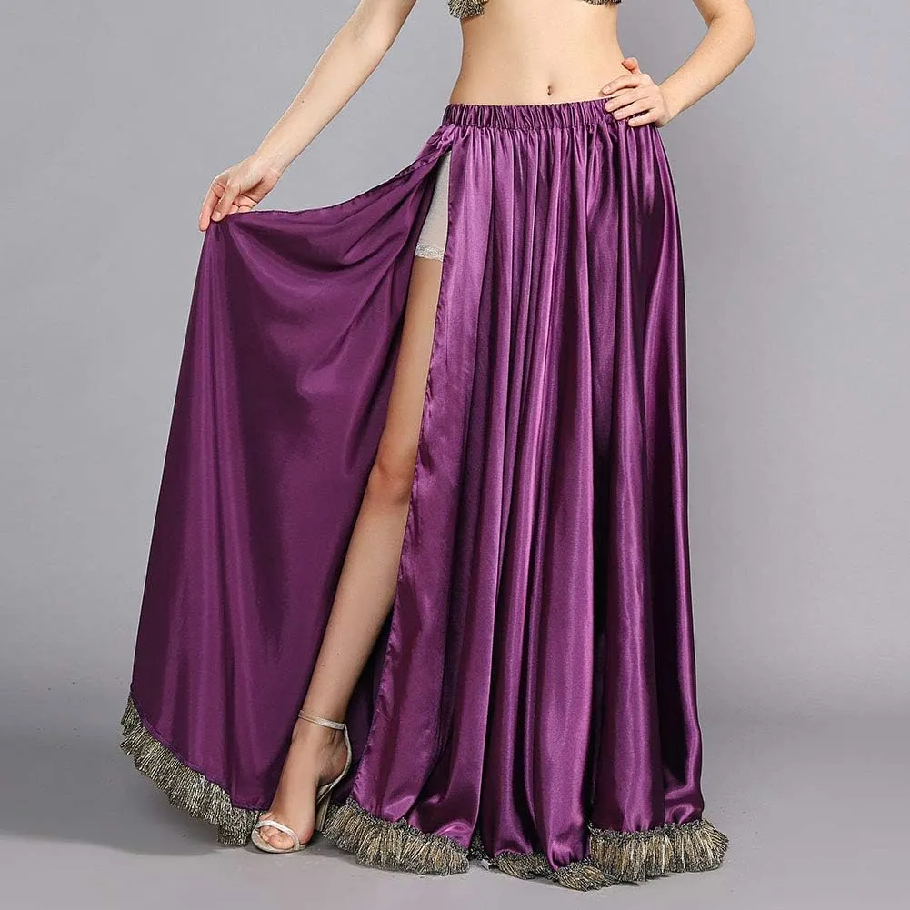 ROYAL SMEELA Belly Dance Skirt Belly Dancer Costumes for Women Satin Skirt Maxi Slit Flamenco Skirts Belly Dancing Outfit