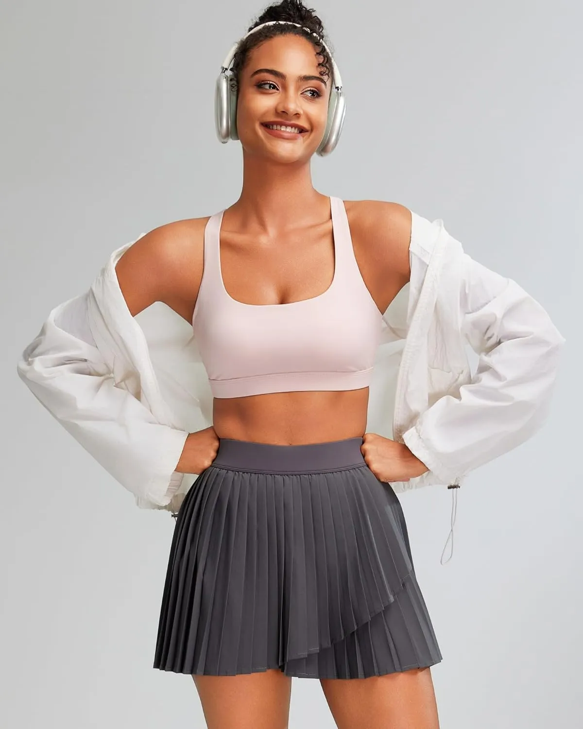 RUNNING GIRL Women's Pleated Tennis Skirts with Pockets High Waisted Tummy Control Casual Athletic Workout Golf Skorts