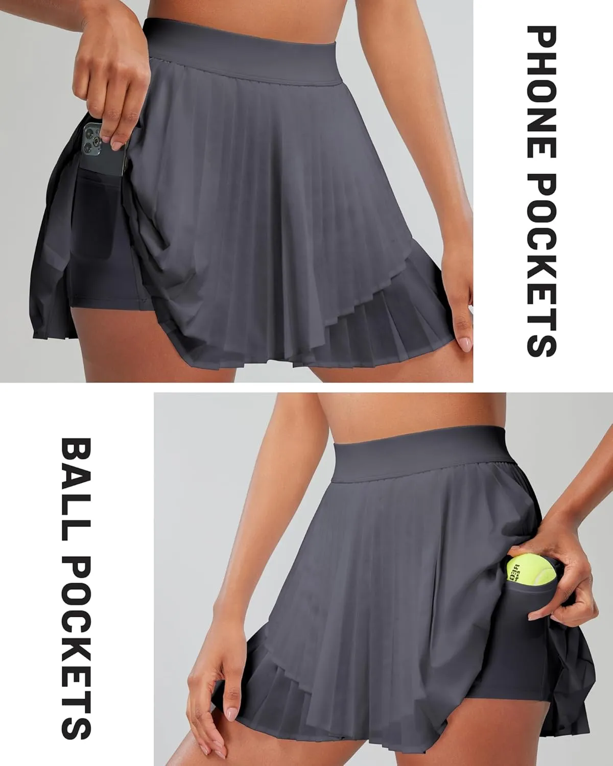 RUNNING GIRL Women's Pleated Tennis Skirts with Pockets High Waisted Tummy Control Casual Athletic Workout Golf Skorts