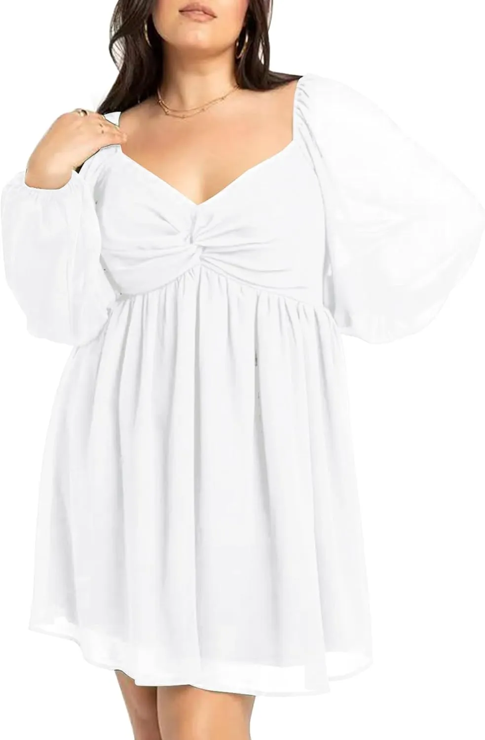 SCOMCHIC Women's Plus Size Puff Long Sleeve Dresses Sweetheart Neckline A Line Short Wedding Guest Cocktail Dress