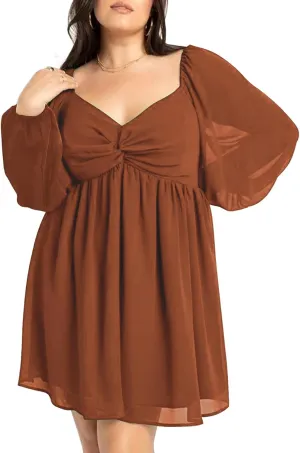 SCOMCHIC Women's Plus Size Puff Long Sleeve Dresses Sweetheart Neckline A Line Short Wedding Guest Cocktail Dress