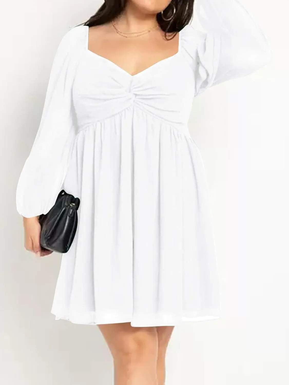SCOMCHIC Women's Plus Size Puff Long Sleeve Dresses Sweetheart Neckline A Line Short Wedding Guest Cocktail Dress