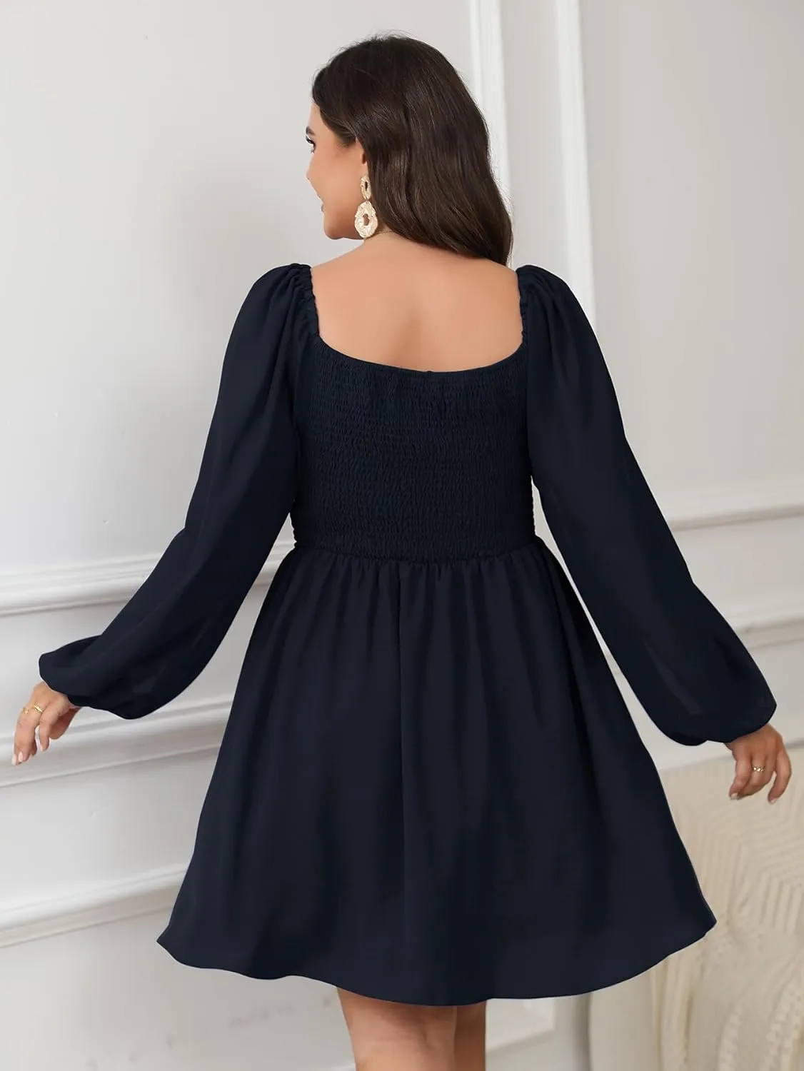 SCOMCHIC Women's Plus Size Puff Long Sleeve Dresses Sweetheart Neckline A Line Short Wedding Guest Cocktail Dress