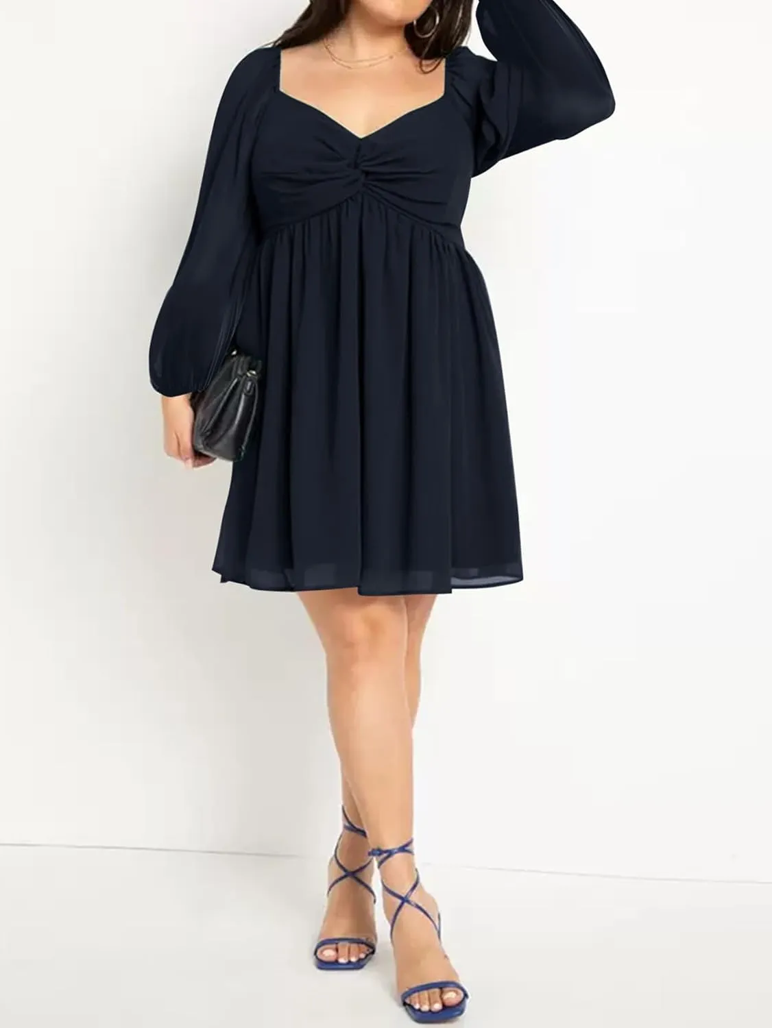 SCOMCHIC Women's Plus Size Puff Long Sleeve Dresses Sweetheart Neckline A Line Short Wedding Guest Cocktail Dress