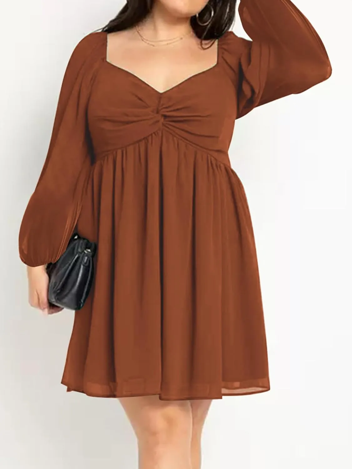 SCOMCHIC Women's Plus Size Puff Long Sleeve Dresses Sweetheart Neckline A Line Short Wedding Guest Cocktail Dress