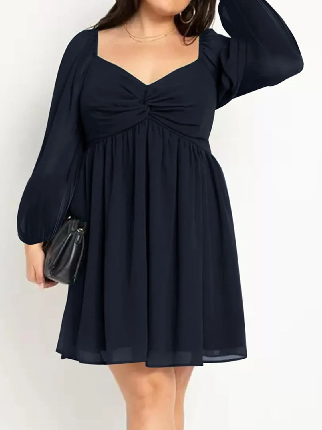 SCOMCHIC Women's Plus Size Puff Long Sleeve Dresses Sweetheart Neckline A Line Short Wedding Guest Cocktail Dress