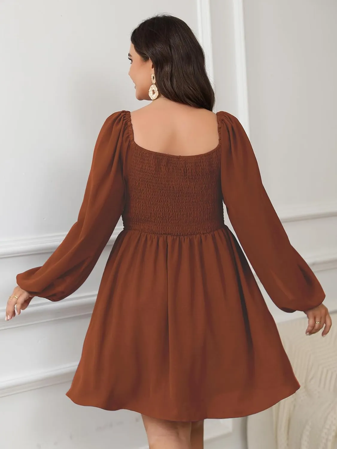 SCOMCHIC Women's Plus Size Puff Long Sleeve Dresses Sweetheart Neckline A Line Short Wedding Guest Cocktail Dress
