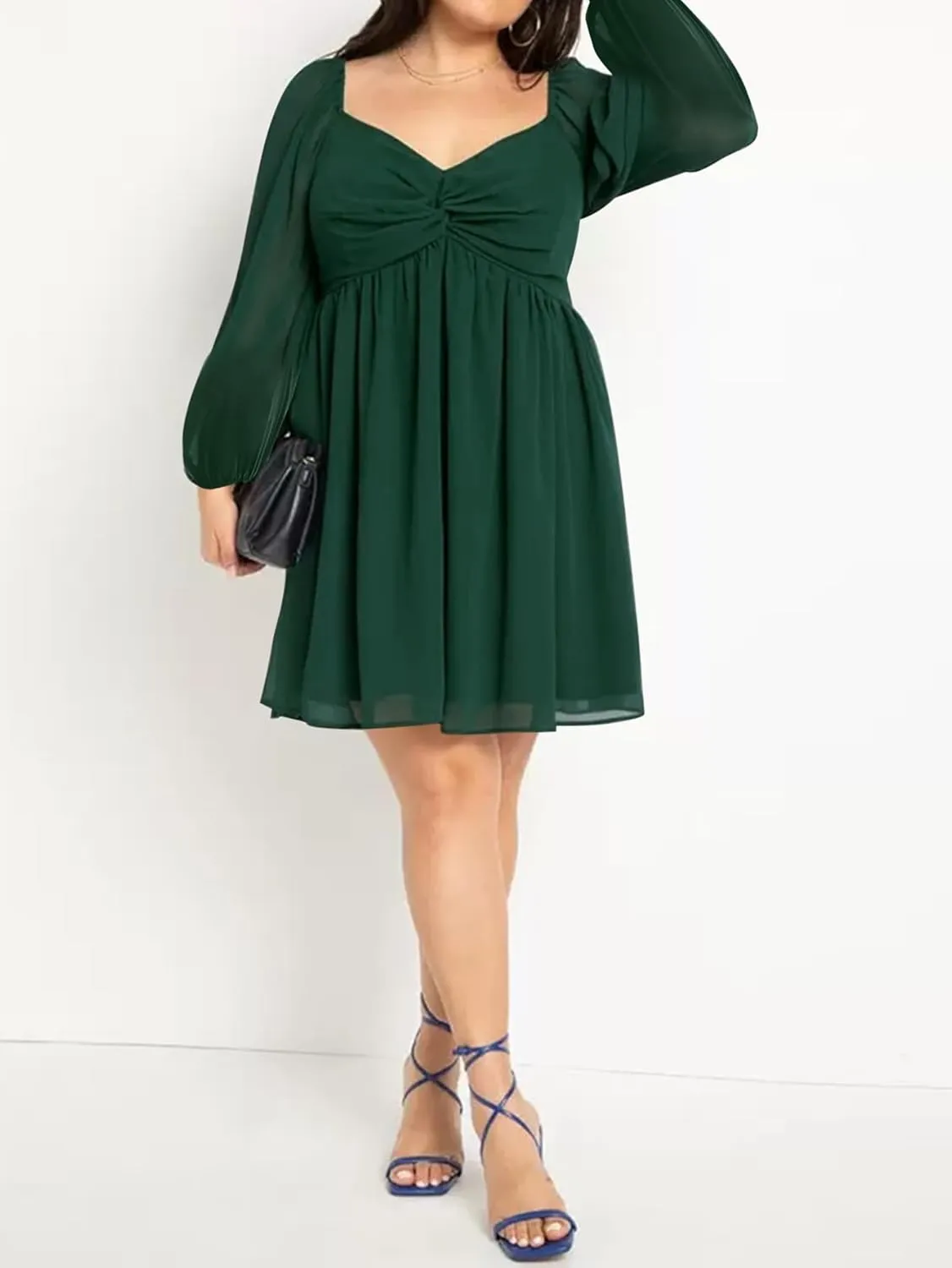 SCOMCHIC Women's Plus Size Puff Long Sleeve Dresses Sweetheart Neckline A Line Short Wedding Guest Cocktail Dress