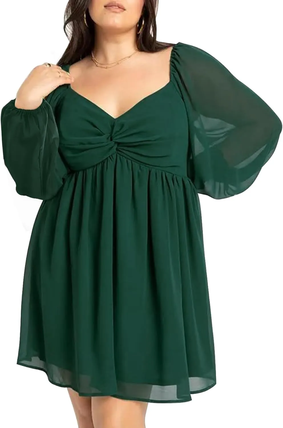 SCOMCHIC Women's Plus Size Puff Long Sleeve Dresses Sweetheart Neckline A Line Short Wedding Guest Cocktail Dress