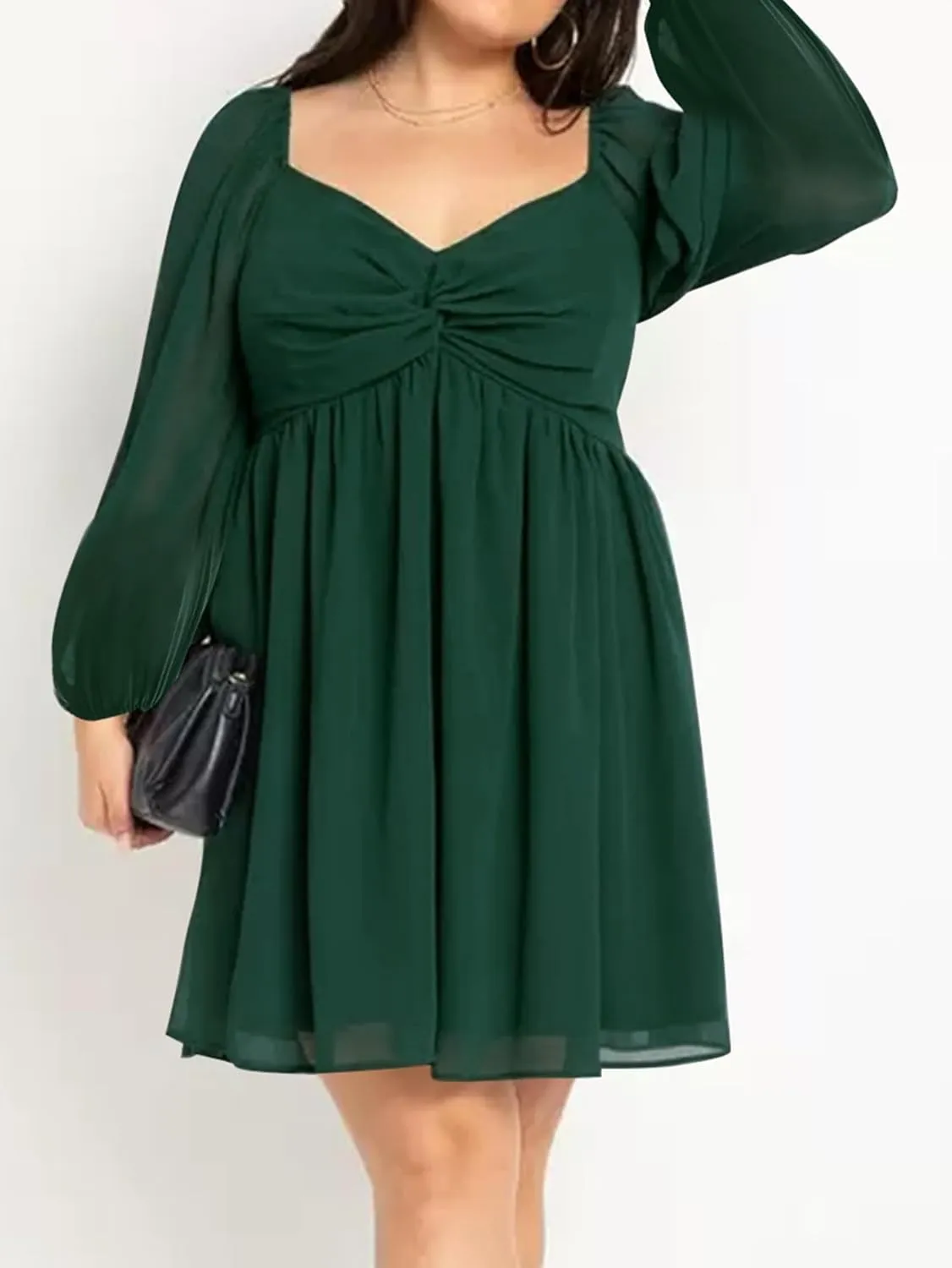SCOMCHIC Women's Plus Size Puff Long Sleeve Dresses Sweetheart Neckline A Line Short Wedding Guest Cocktail Dress