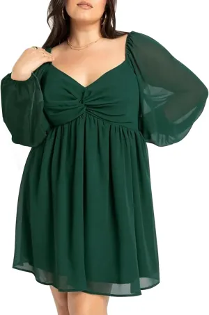 SCOMCHIC Women's Plus Size Puff Long Sleeve Dresses Sweetheart Neckline A Line Short Wedding Guest Cocktail Dress