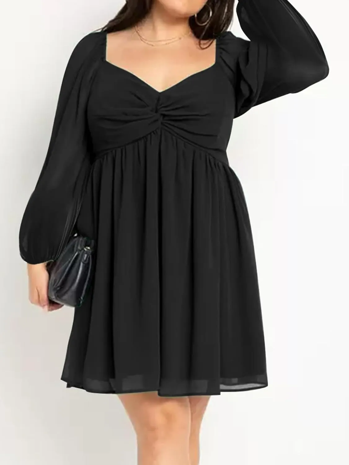 SCOMCHIC Women's Plus Size Puff Long Sleeve Dresses Sweetheart Neckline A Line Short Wedding Guest Cocktail Dress