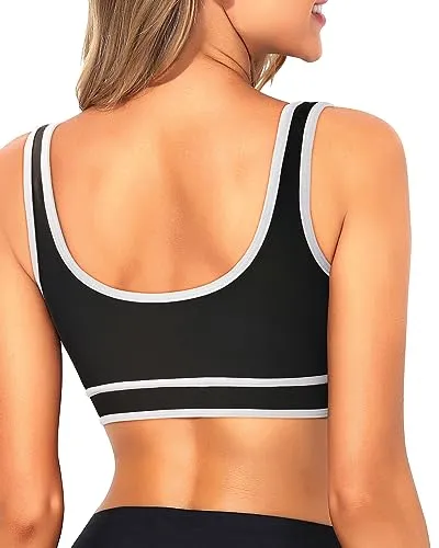Scoop Neck Bikini Top Colorblock Crop Top