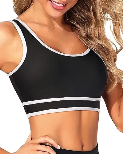 Scoop Neck Bikini Top Colorblock Crop Top