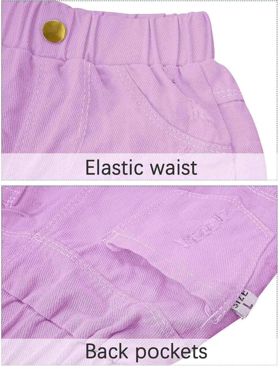 SEAUR Girls Ripped Raw Hem Denim Shorts Elastic Waist Straight Leg Jean Shorts Casual Summer Skort